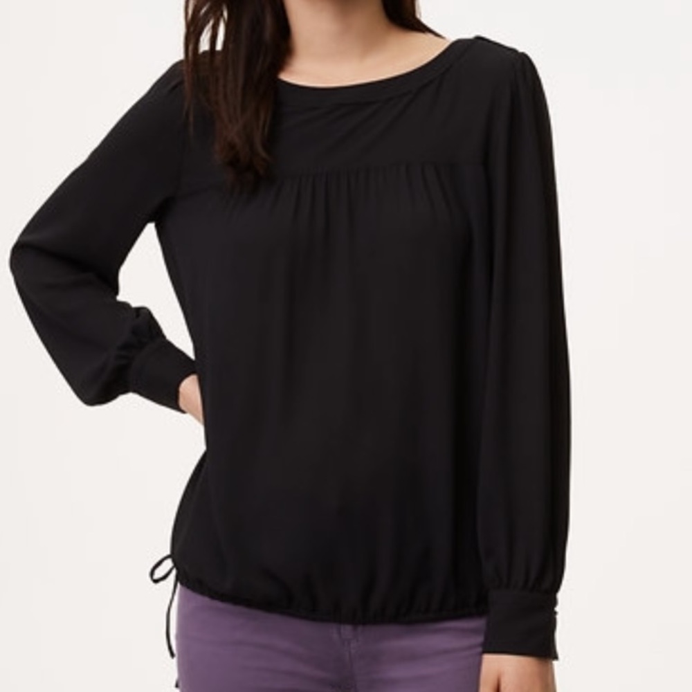 Loft Tab Button Puff Sleeve Sz XS Blouse Top Shirt